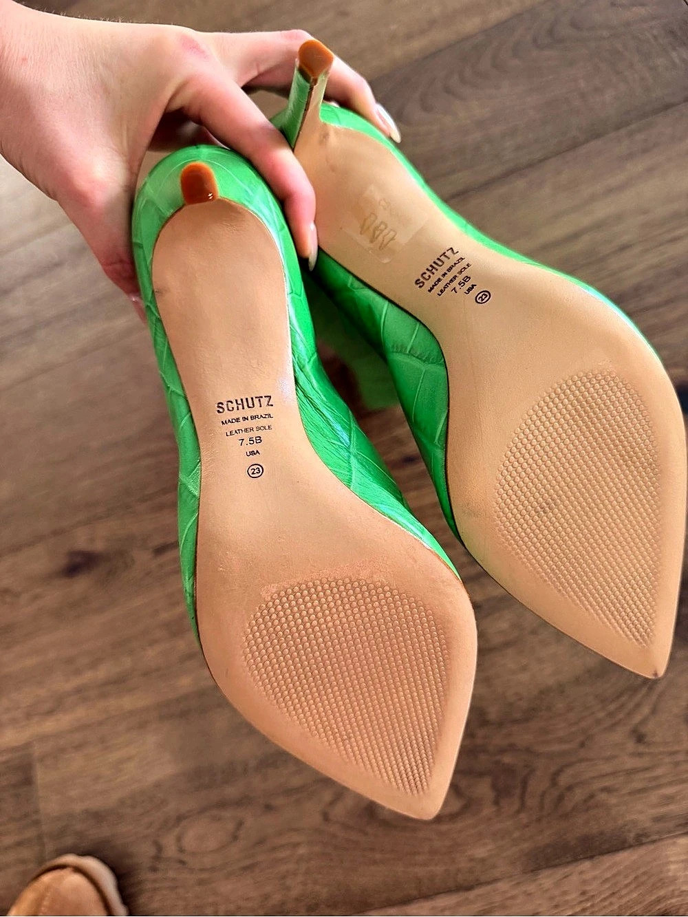 SCHUTZ Maryana Crocodile-Embossed Green Heels US 7.5 - Picture 3 of 3